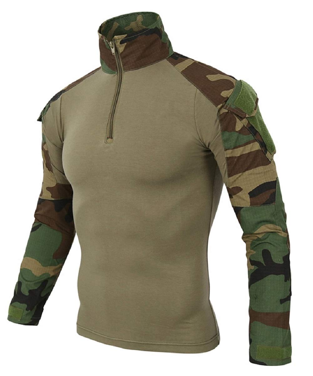Chemise de Combat Militaire Homme Airsoft Shirt Tenue Camouflage Uniforme Tactique Séchage Rapide à Manches