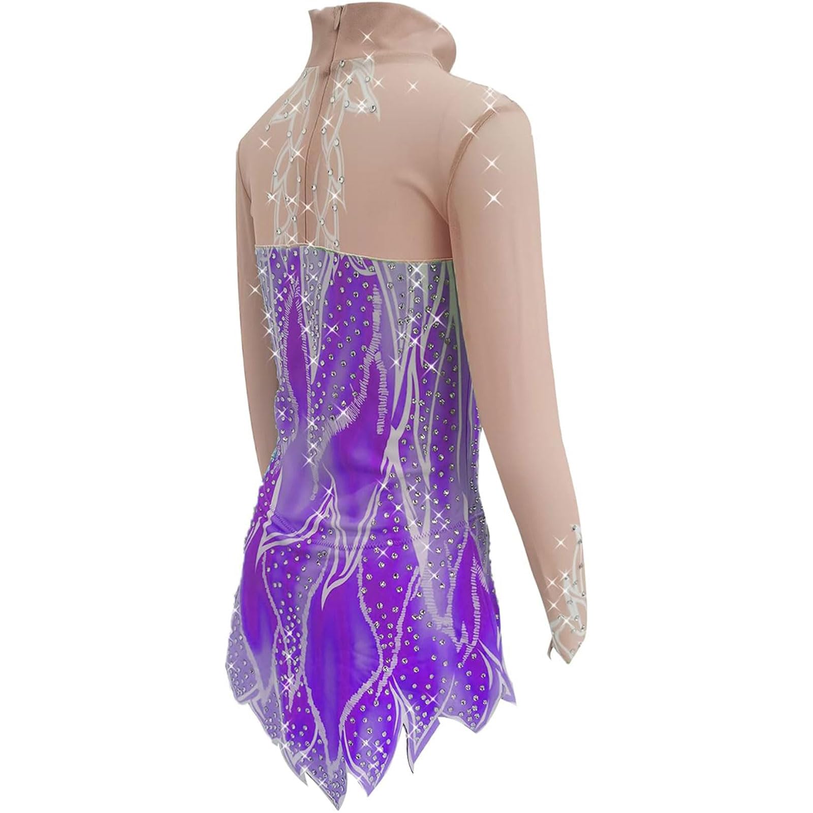 Abito da Pattinaggio sul Ghiaccio Halo Dyeing Gonna da Gara di Pattinaggio Artistico per Bambine Vestito da Danza Balletto a Maniche Lunghe Body da Ginnastica Ritmica