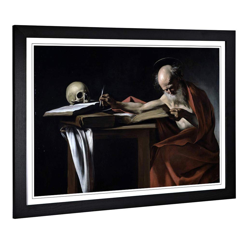 Big Box Art Framed Print of Michelangelo Caravaggio Saint Gerome Writing Design | Wall Art Picture | Home Decor for Kitchen, Living Room, Bedroom, Hallway, Black, A2 / 24.5x18 Inch / 62x45cm