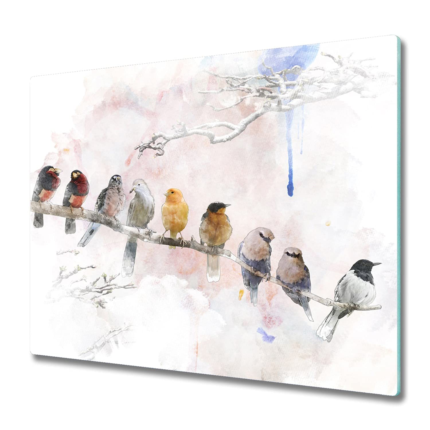 Planche à découper en verre trempé 60x52 cm Tulup protège-plaque induction motif oiseaux