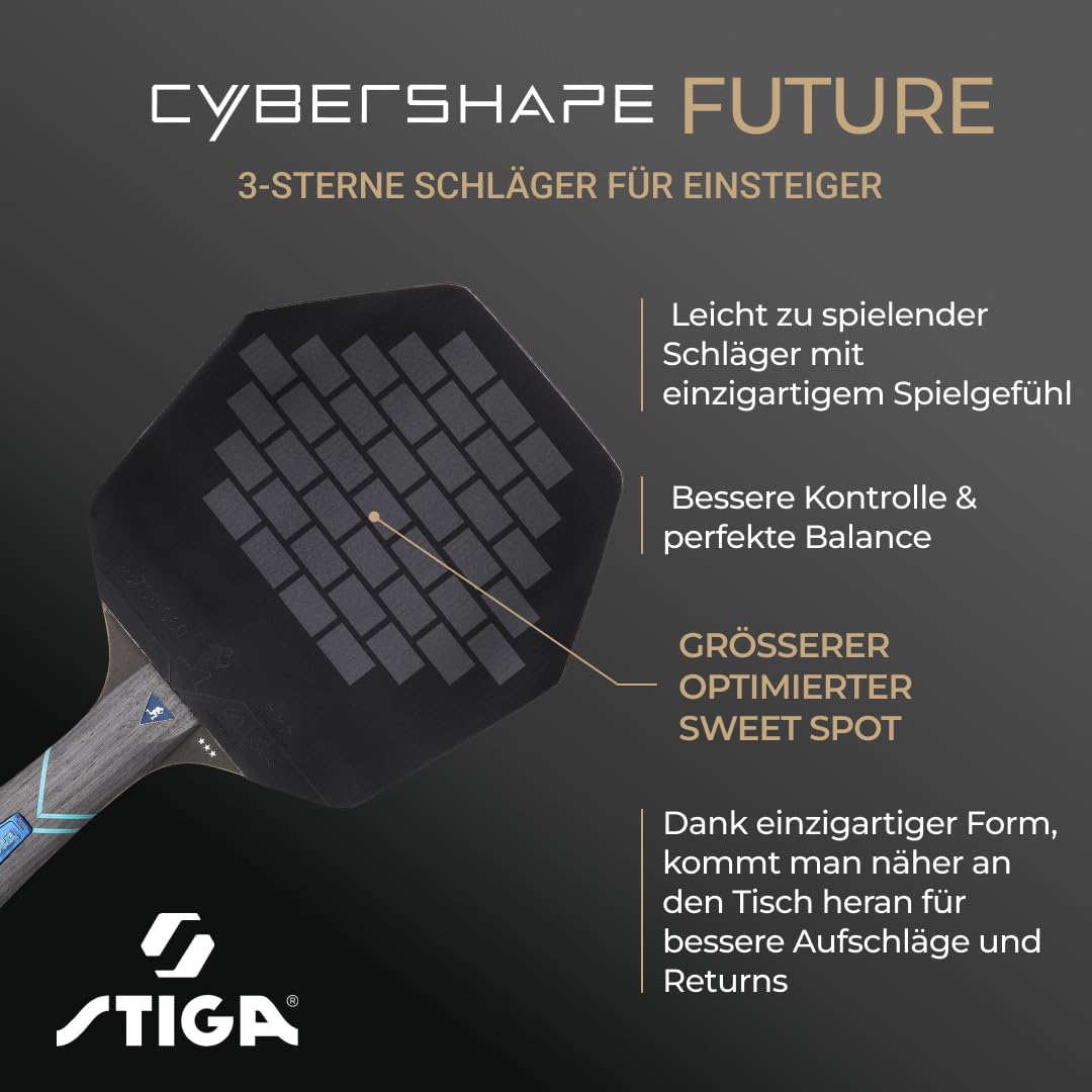 STIGA Cybershape Future Tischtennisracket, Truls Möregårdh, revolutionärer 3-Sterne-Tischtennisschläger mit sechseckiger Form, Aufstrebende Spieler, Schwarz