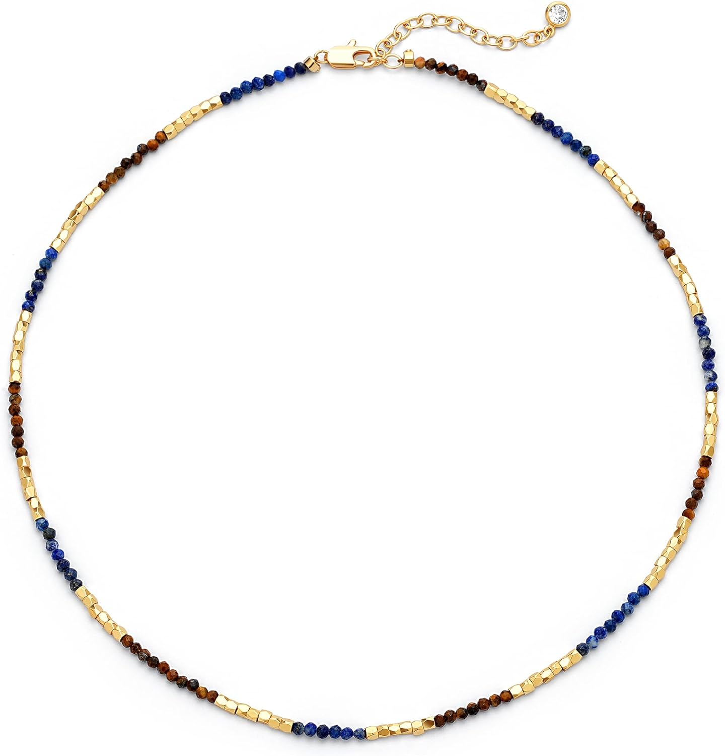 OSIANA Beaded Gemstone Choker Necklace for Women, 14K Gold Plated Natural Stone Beads, Geometric Boho Style Handmade Summer Jewelry
