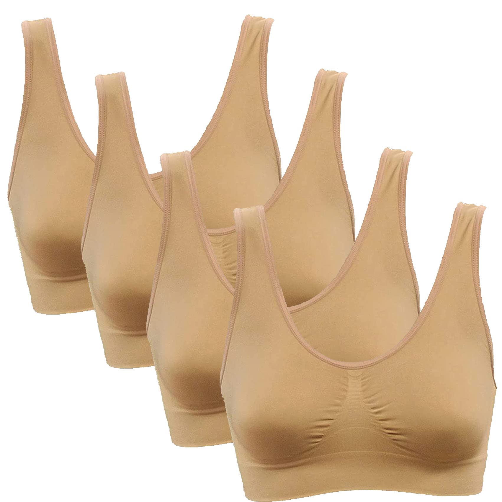PBE 4 Pack Super Comfort Bra, Thick Double Material Women's Sleep Bras, Sports Bra, Premium Quality, Seamless, No Wires! - 4 Pack Nude - XXX Large