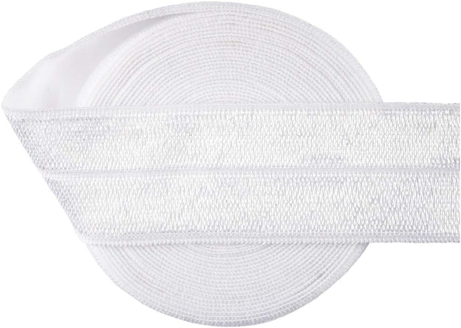 DIY PARK 5 Yard 1" 25mm Shiny Soild Color Fold Over Elastic FOE Spandex Satin Band Baby Headband Hair Tie Tutu Dress Sewing Trim(White)