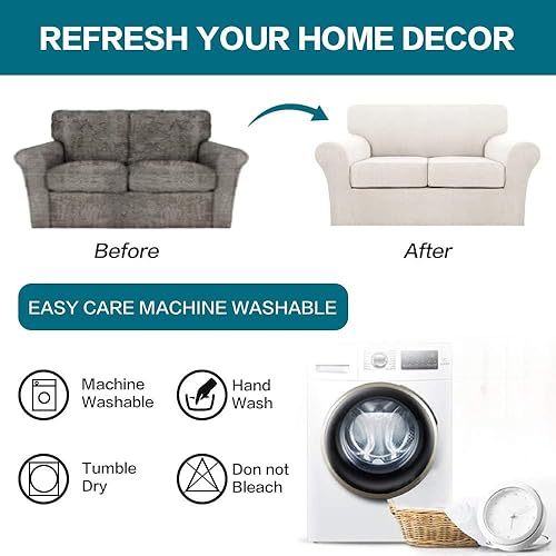 Miniatura 8 de Turquoize Fundas de sofá de 3 piezas para sofá biplaza, funda de sofá suave para perros, funda de sofá lavable con 2 fundas de cojín individuales,