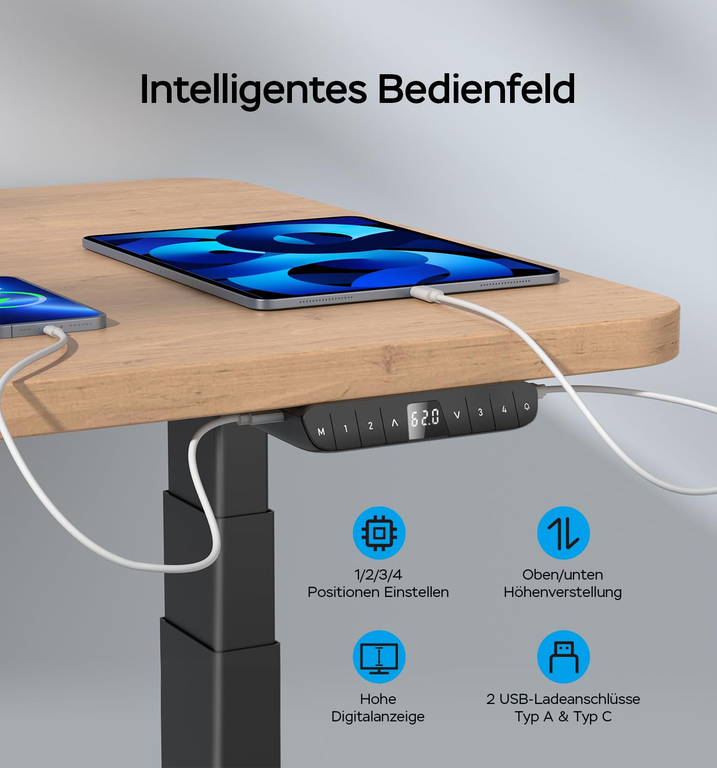 Höhenverstellbarer Schreibtisch Gestell mit 2 Motoren, Tischgestell Höhenverstellbar 3-Stufige Memory-Steuerung und Softstart/-Stop-Funktion, USB Typ-A/Typ-C (7BPRO), Schwarz