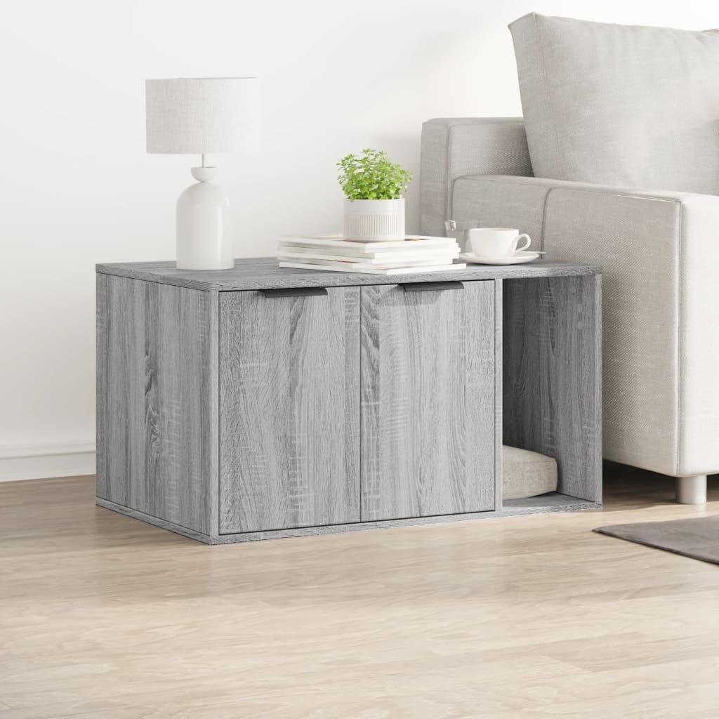 Katzenklo Grau Sonoma Holzwerkstoff 80x50x45 cm Katzenmöbel mit Verstecktem Design und Vielseitiger Nutzung als Beistelltisch stabil kompakt platzsparend für Katzenzubehör und Krallenpflege