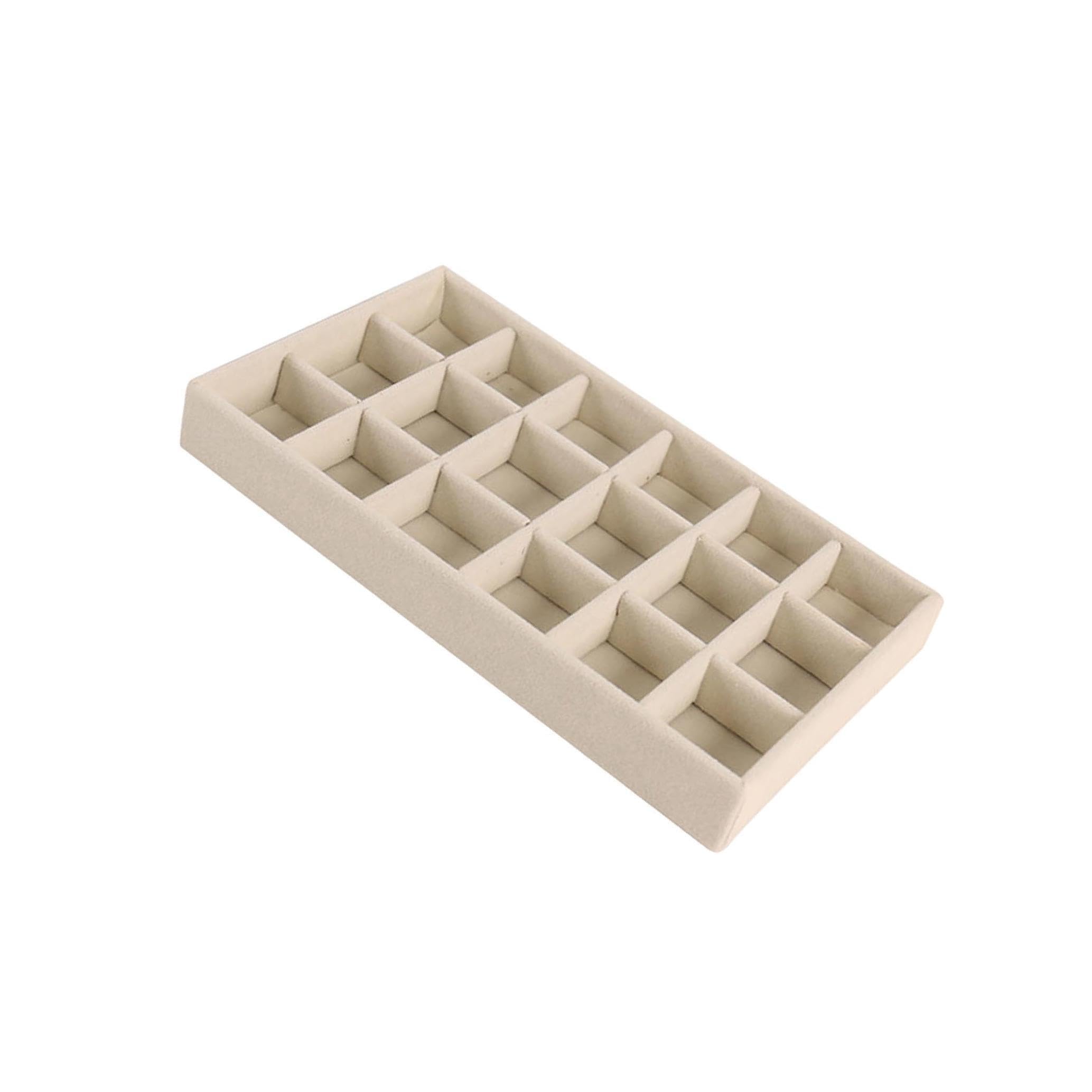 ALCXAZS Versatile Velvet Jewelry Tray Stackable and Portable for Rings Earrings and Bangles Showcase Fashion, Beige, 18 Grids