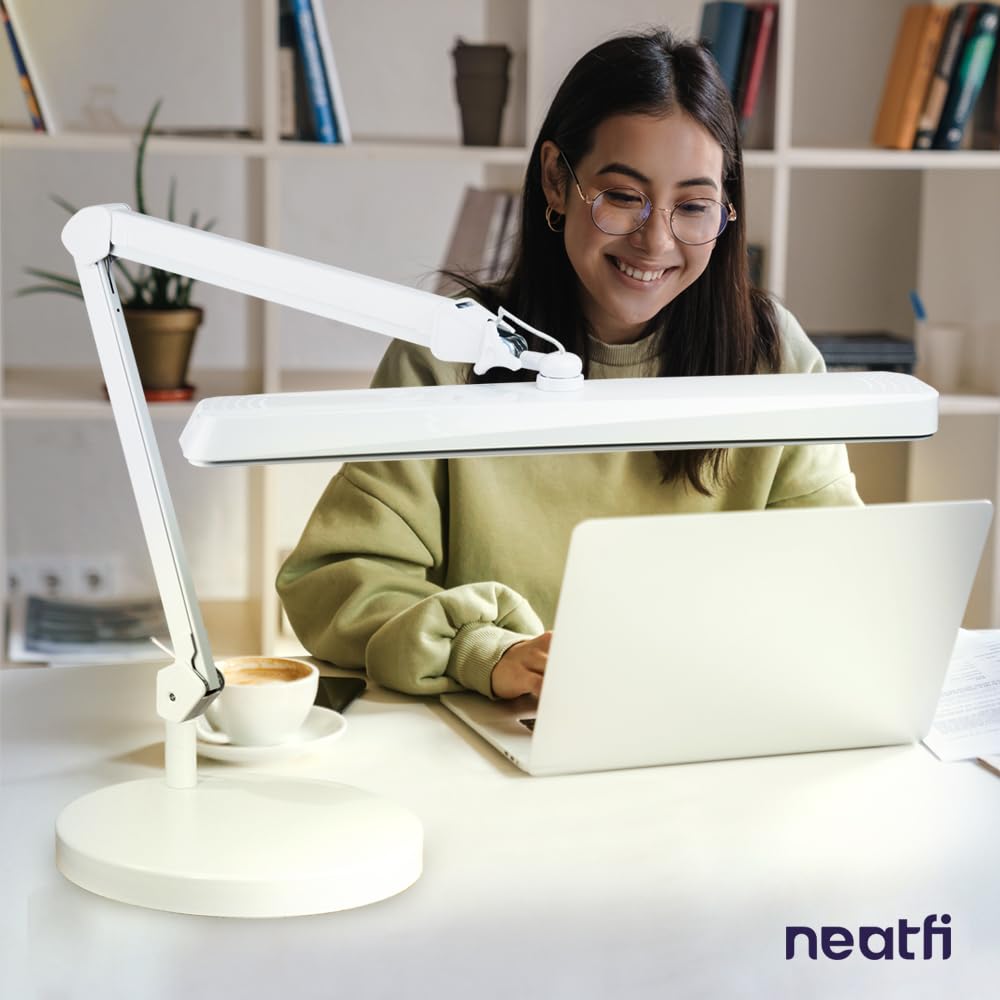 Neatfi Base lestée ronde de 25 cm de diamètre, 8,9 kg, compatible avec les lampes de bureau et les lampes grossissantes pour une utilisation à domicile et au bureau (blanc)