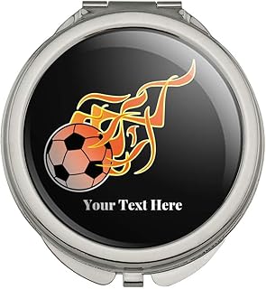 Personalized Custom 1 Line Flaming Hot Soccer Ball Compact Travel Purse Handbag Makeup Mirror
