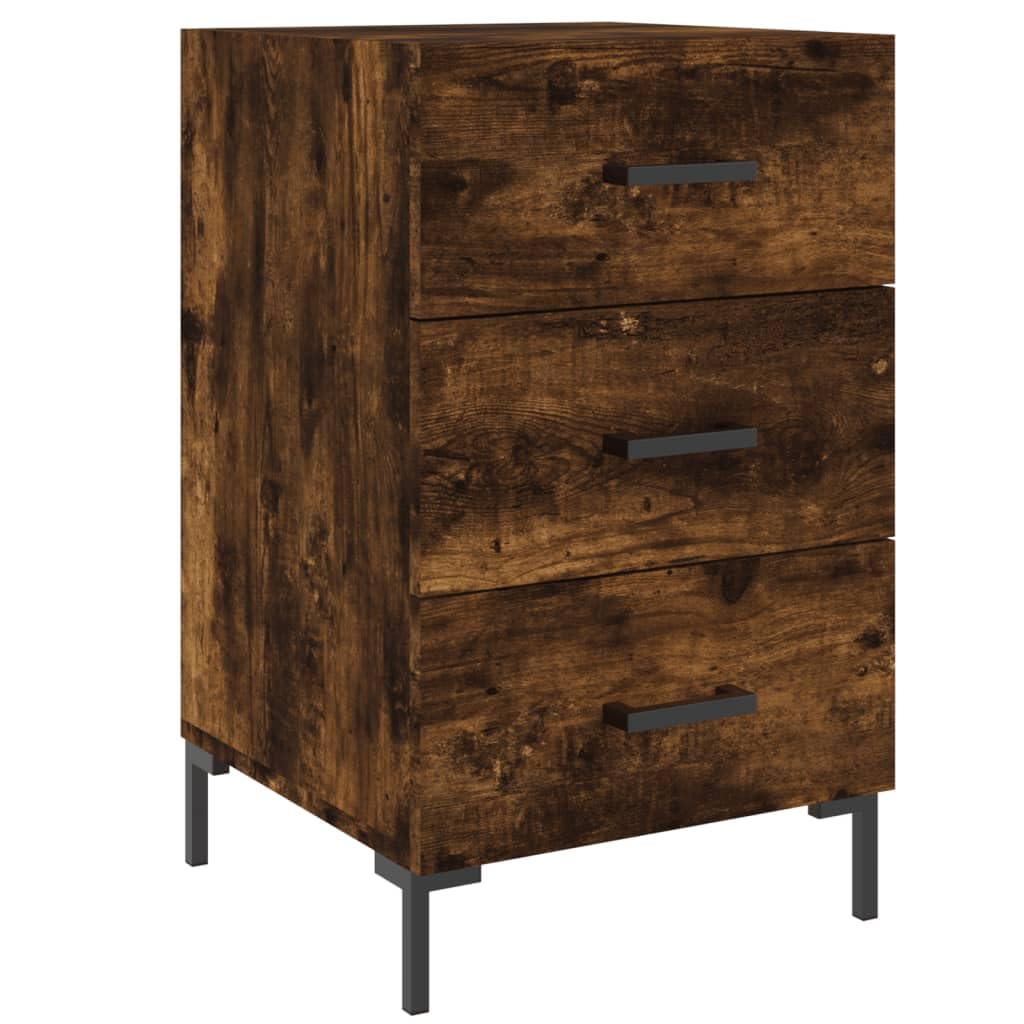 Table de chevet chêne fumé en bois d'ingénierie avec pieds en métal stable