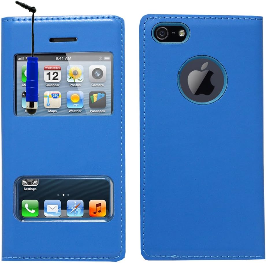 VCOMP® Flip Case Cover for Apple iPhone 5 / 5S / SE with Mini Stylus Blue