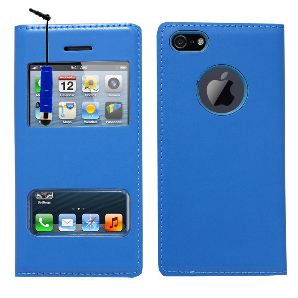 VCOMP® Flip Case Cover for Apple iPhone 5 / 5S / SE with Mini Stylus Blue