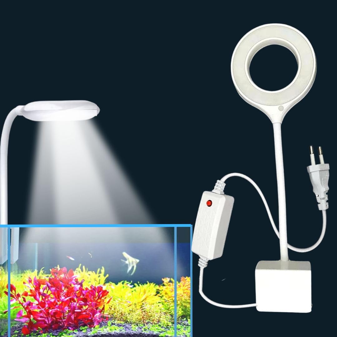 VAYINATO® Aquarium (S80) LED Fish Tank & Bowl Light (Suits for 1-2 Feet Tank) 360° Flexible Twist Holding Rod Light | Round, Blue+White by Petzlifeworld