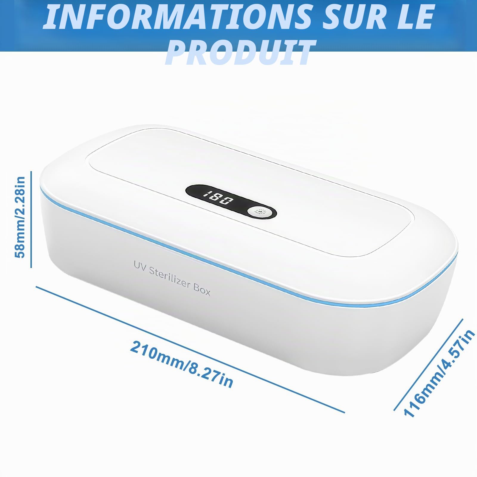 Désinfectant UV pour téléphone portable en ABS : boîte de désinfection UV avec affichage numérique, alimenté par USB Nail Tools Stérilisateur avec 2 compte-gouttes pour téléphone portable
