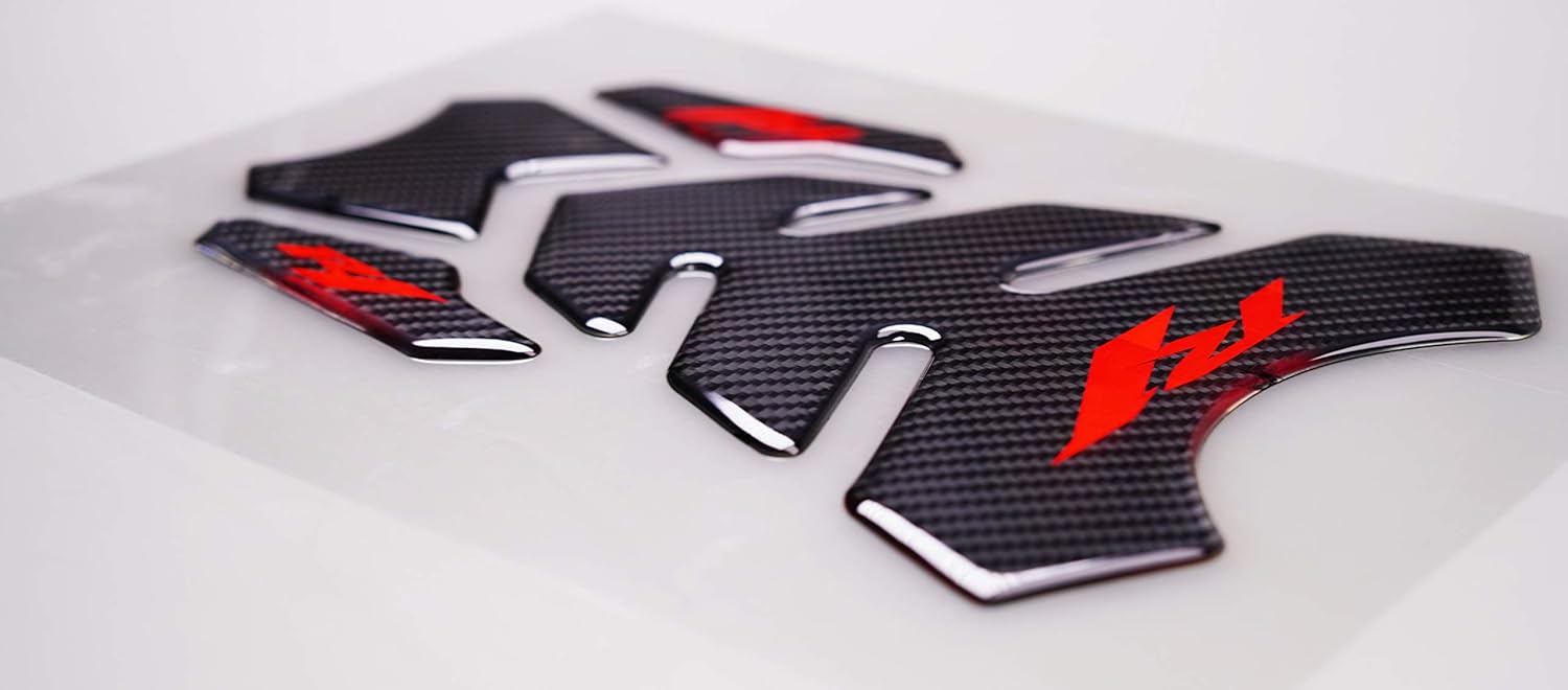 5D Real Carbon, Motorcycle Gas Tank Protector, Tank Pad Sticker, Tank Cap, Fuel Cap Decal, Top Clamp Triple Tree Pad with Keychain for R1, 4 Pcs Per Set