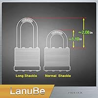 Vista 7 de LanuBe Candado laminado con llave (1-9/16 pulgadas, 1.575 in), cerraduras iguales con llave, grillete normal, aro de plástico naranja marcado