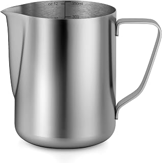 Milk Frothing Pitcher, 12oz Espresso Steaming Pitchers Stainless Steel Cappuccino Coffee Machine Accessories, Milk Frother Steamer Cup Stainless Steel Espresso Cup