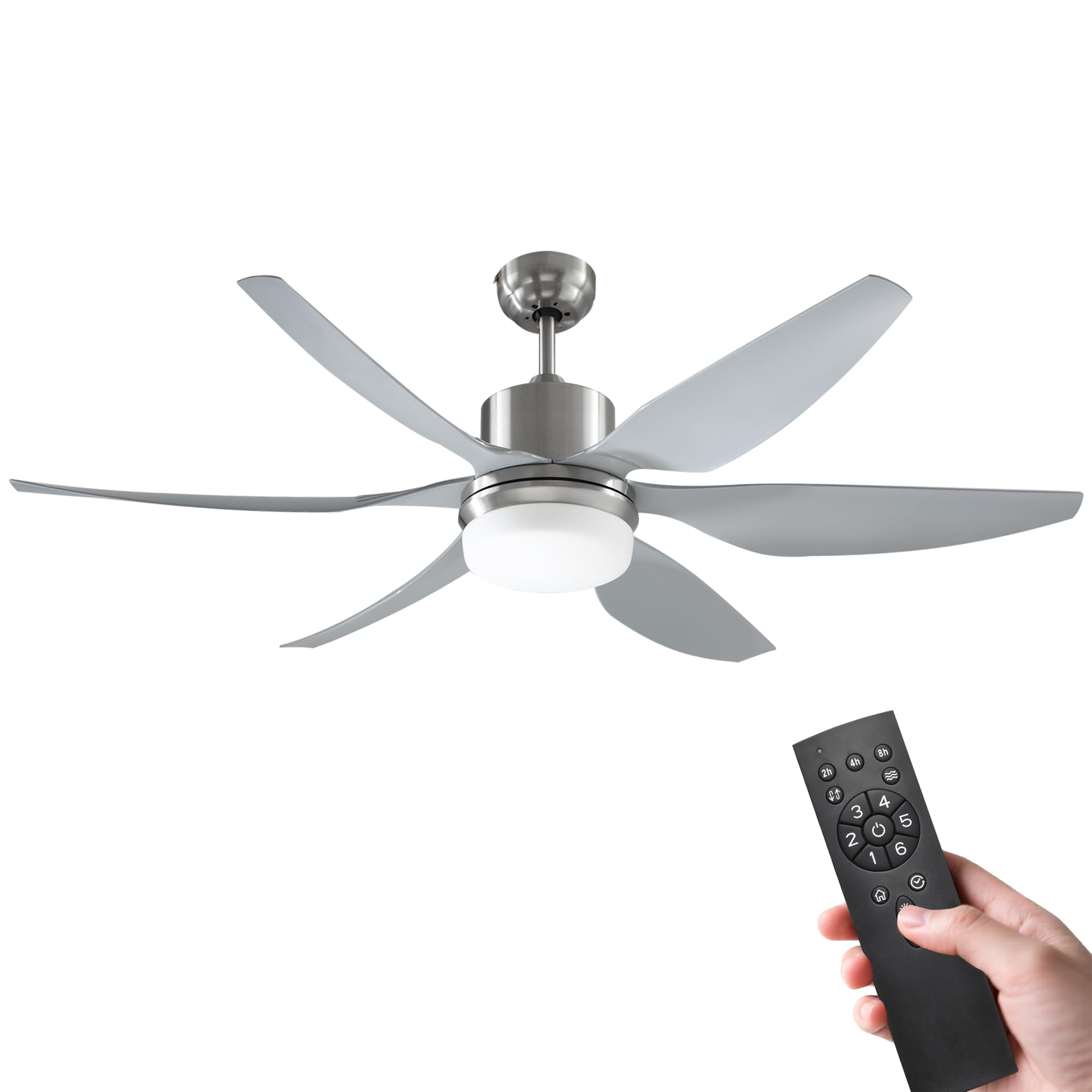 HOMCOM Reversible Ceiling Fan with Light, 6 Blades Indoor Modern Mount LED Lighting Fan with Remote Controller, for Bedroom, Living Room, Silver