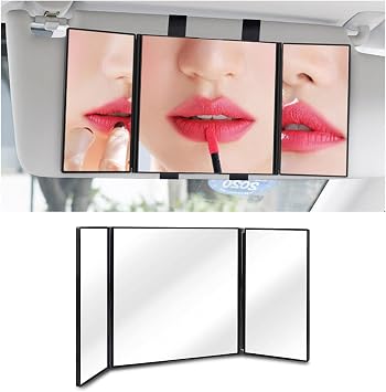 Ziciner Foldable Sun Visor Vanity Cosmetic Travel Mirror, Tri Fold Auto Sun-shading, Universal Car Rear View Mirror for Women Girls