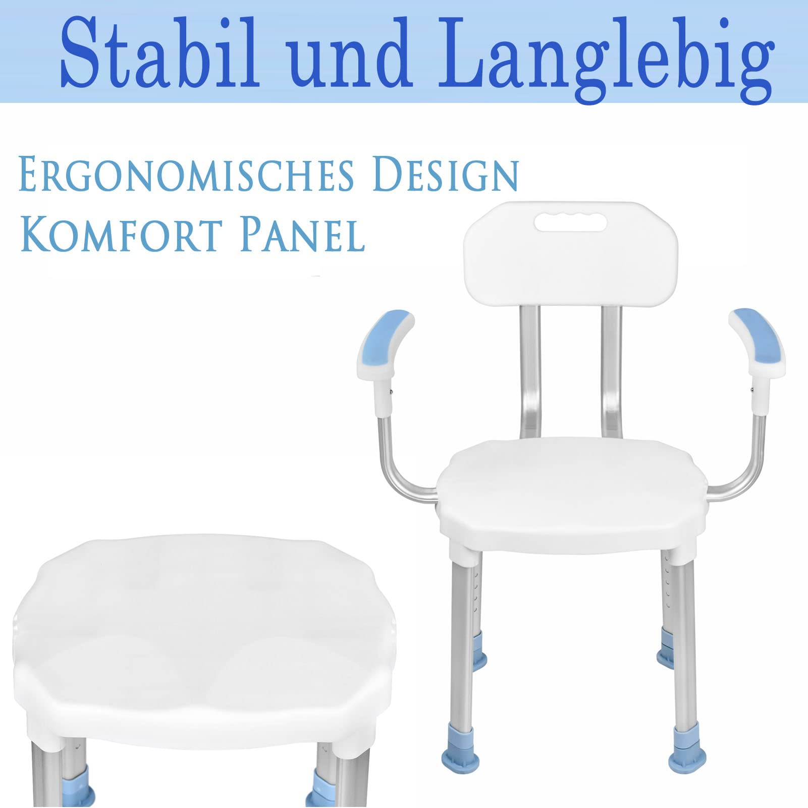 Taboret prysznicowy, krzesło prysznicowe z uchwytem do wanny, oparcie dla seniorów, regulacja wysokości 74-90 cm, podwyższenie deski sedesowej, antypoślizgowe nóżki, siedzisko do wanny, typ 12