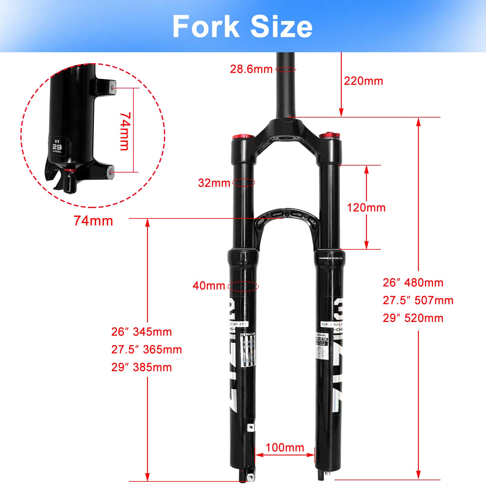 ZTZ Mountain Front Fork 26 inch 27.5 inch 29 inch Doppia Camera d'Aria Forcella della Bicicletta Ammortizzatore Forcella Anteriore Forcella Aria Forcella