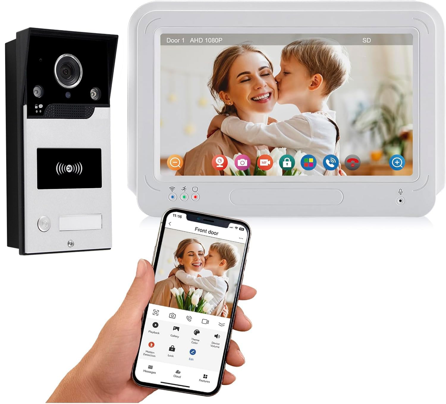 Tuya 1080P 7pollici Colore Schermo Videocitofono WLAN senza fili WiFi Video Campanell Sensore PIR Smart APP Kit per Citofono Domestico di RFID Controllo Accesso