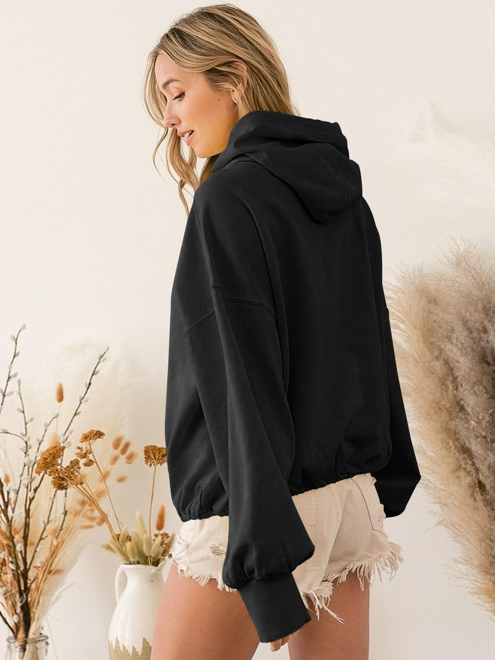 Femme Sweat à Capuche Décontracté Style Y2K Sportif Fashion Streetwear Lâche Sweatshirt Courte Taille Haut Zippé avec Poches