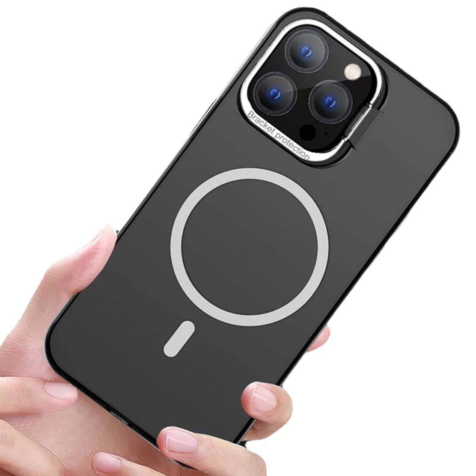 LXURY Magnetyczne etui do iPhone'a 15 Pro Max/15 Pro/15 Plus/15, metalowa podpórka do obiektywu, etui na telefon obsługuje bezprzewodowe ładowanie, matowe ultracienkie etui, fioletowe, 38 cm