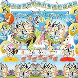 Blue Dog Birthday Party Supplies, Decorations Pack Includes Backdrop, Banner, Cupcake Topper, Foil a