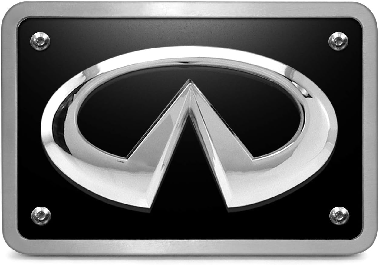 iPick Image Made for Infiniti 3D Chrome Logo on Black Billet Aluminum 2 inch Tow Hitch Cover