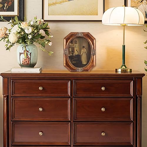 Miniatura 5 de Marcos de fotos vintage de bronce de 5 x 7 pulgadas, marco de fotos ovalado ornamentado para mesa y colgar en la pared, arte de pared de galería de