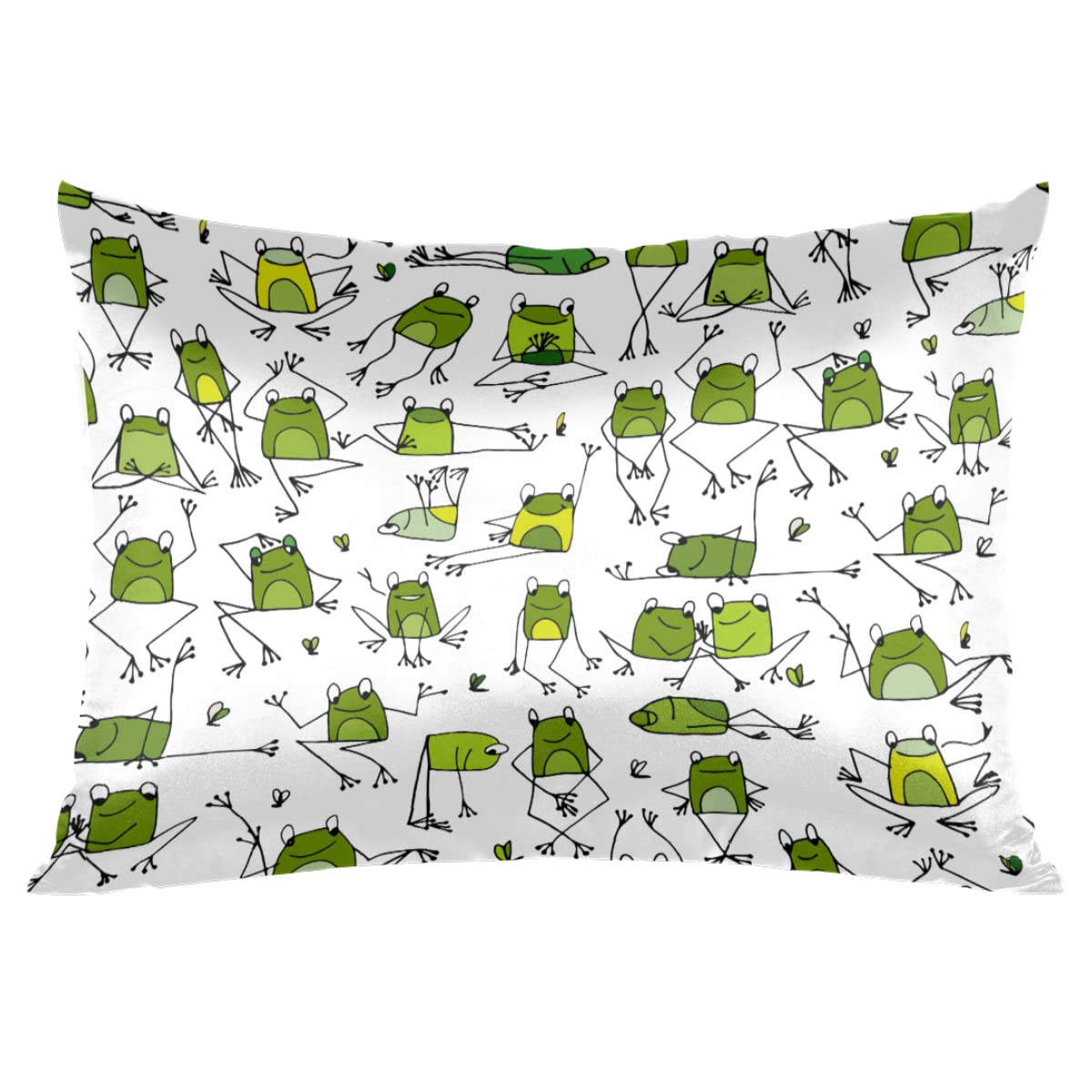 lakefvgk Envelope Closure Satin Pillowcase for Hair and Skin Silk Pillowcase King Size Quirky Animal Frog Pattern Pillow Cases Cooling Satin Pillow Covers