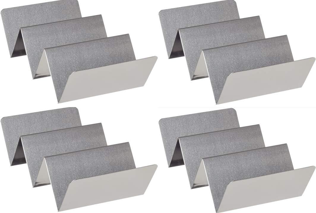 Set of 4 Metal Taco Holders - Stainless Steel Taco Trays- Dishwasher, Oven, and Grill Safe - Great for Sandwiches and Hotdogs Too (4)