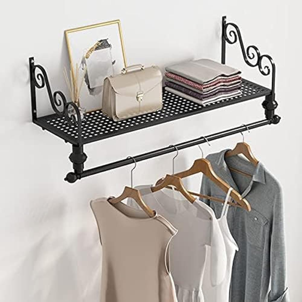 Appendiabiti da parete con mensola, multifunzione, per esporre vestiti, bianco, 100 cm, ideale per negozi al dettaglio e soluzione salvaspazio per la casa