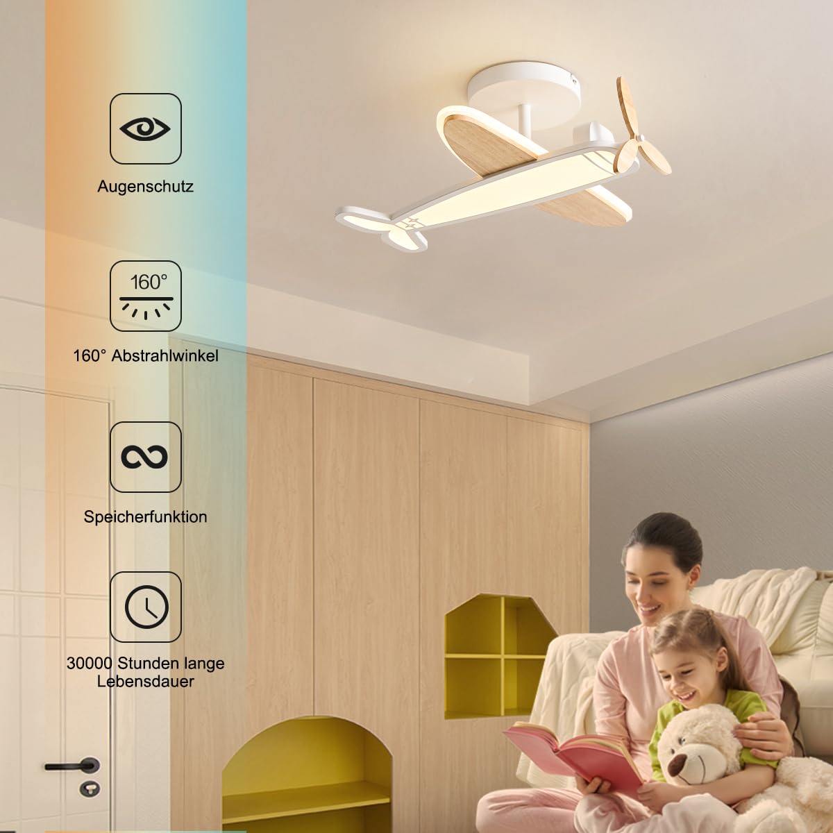 Epochglo LED Deckenleuchte Dimmbar 40W Fernbedienung 3000K-6500K Flugzeug Kinderzimmer Ø53cm