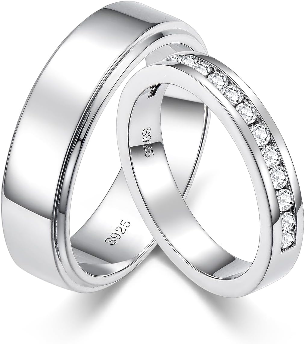 Dorunmo Personalized Couple Rings Set with Moissanite/CZ anillos de boda set para hombre y mujer 925 Sterling Silver Engagement Wedding Rings for Him and Her
