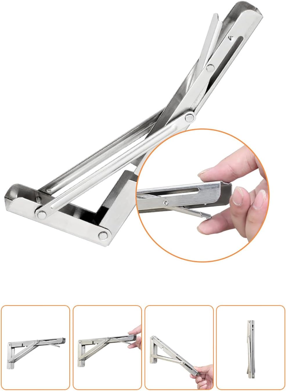 Folding Shelf Brackets, Max Load 330 lb, Heavy Duty Stainless Steel Collapsible Wall Mounted Shelf Brackets for Table, Space Saving DIY Bracket, Pack of 2 (Silver, 12 Inch 4pack)