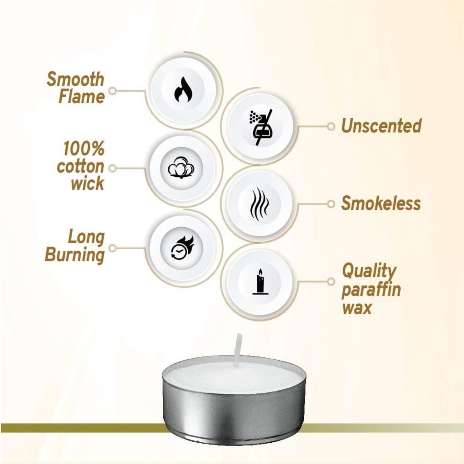 Dolloz Long Burning Tea Light Candles | Tealights Candles Set | Big- 10 Gram Each | Burning Time- 2.5 Hours appx (Pack of 50) 1