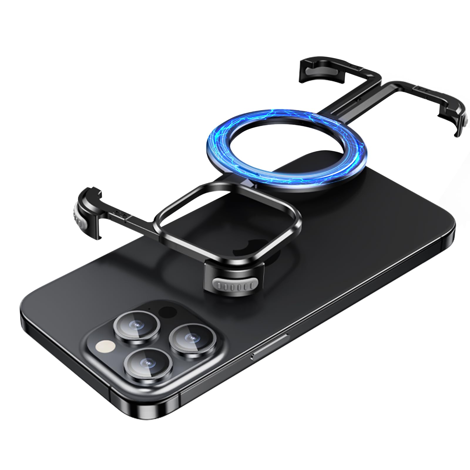 OATSBASF for iPhone 15 Pro Bumper Case, with Invisible Magnetic O-Ring Stand Case, Bezel Less Minimalist, Protective Shockproof, Frameless Metal Slim