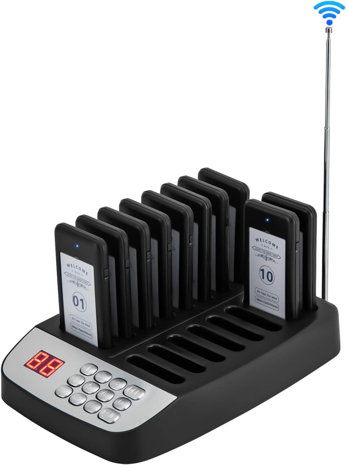 Restaurant Coaster Pager System,10 Pager buzzers Lineup Signal Beepers,Wireless Guest Queuing Calling System for Restaurants Food Truck Club Hospital