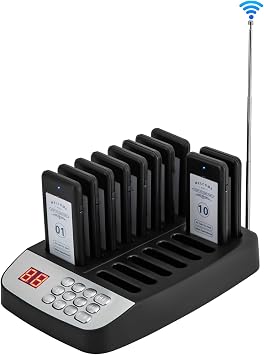 Restaurant Pager System, Pagers for Restaurants, Social Distancing Pagers, Guest Customer Service Calling System, 10 Pagers and Beepers for Restaurant, Food Truck, Factory, Hospital