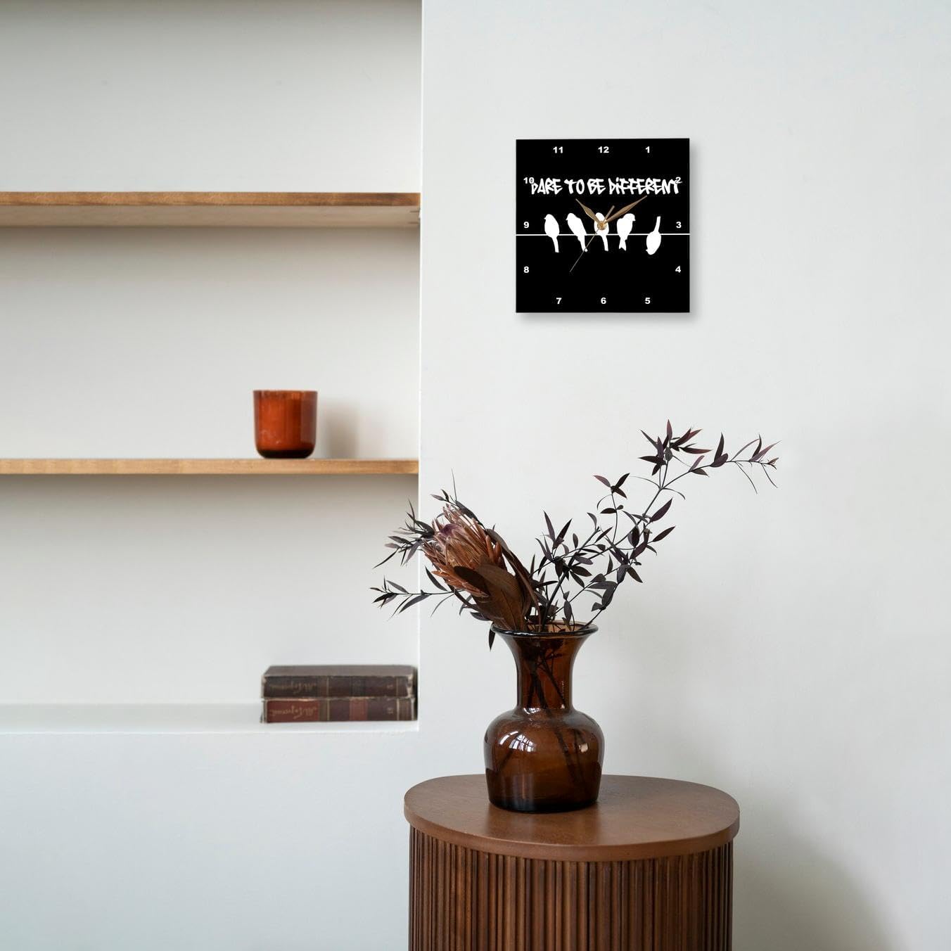 3dRose DPP_113166_3 Black Birds on a Wire-Fun Dare to be Different Humor-Funny Silhouette Cool Graffiti-Humorous-Wall Clock, 15 by 15-Inch