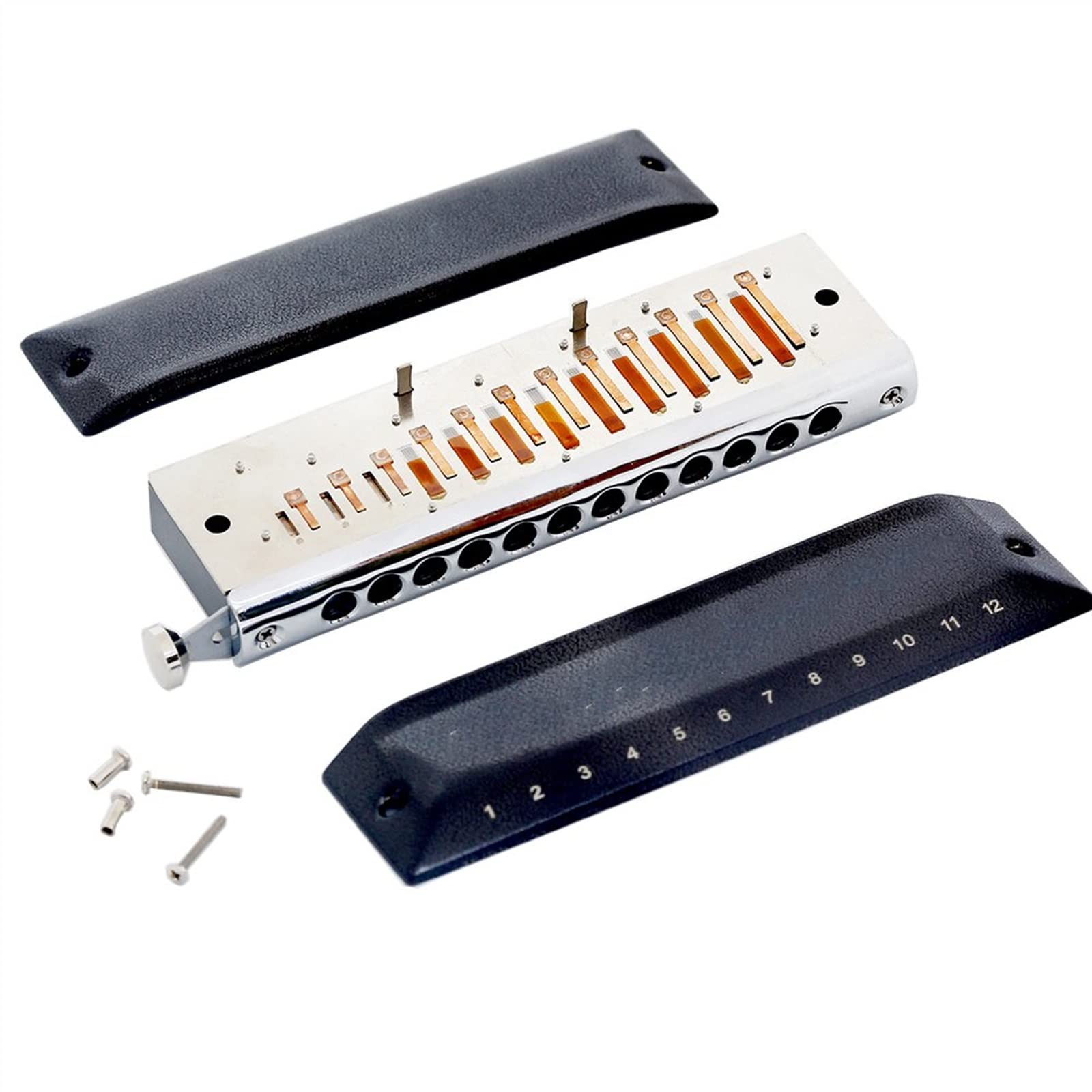 Armonica A Bocca Professionale Armonica Cromatica Esecutore 12 Fori 48 Tono Armonica A Bocca Chiave di Strumenti Musicali CA (Color : BK Key-A)