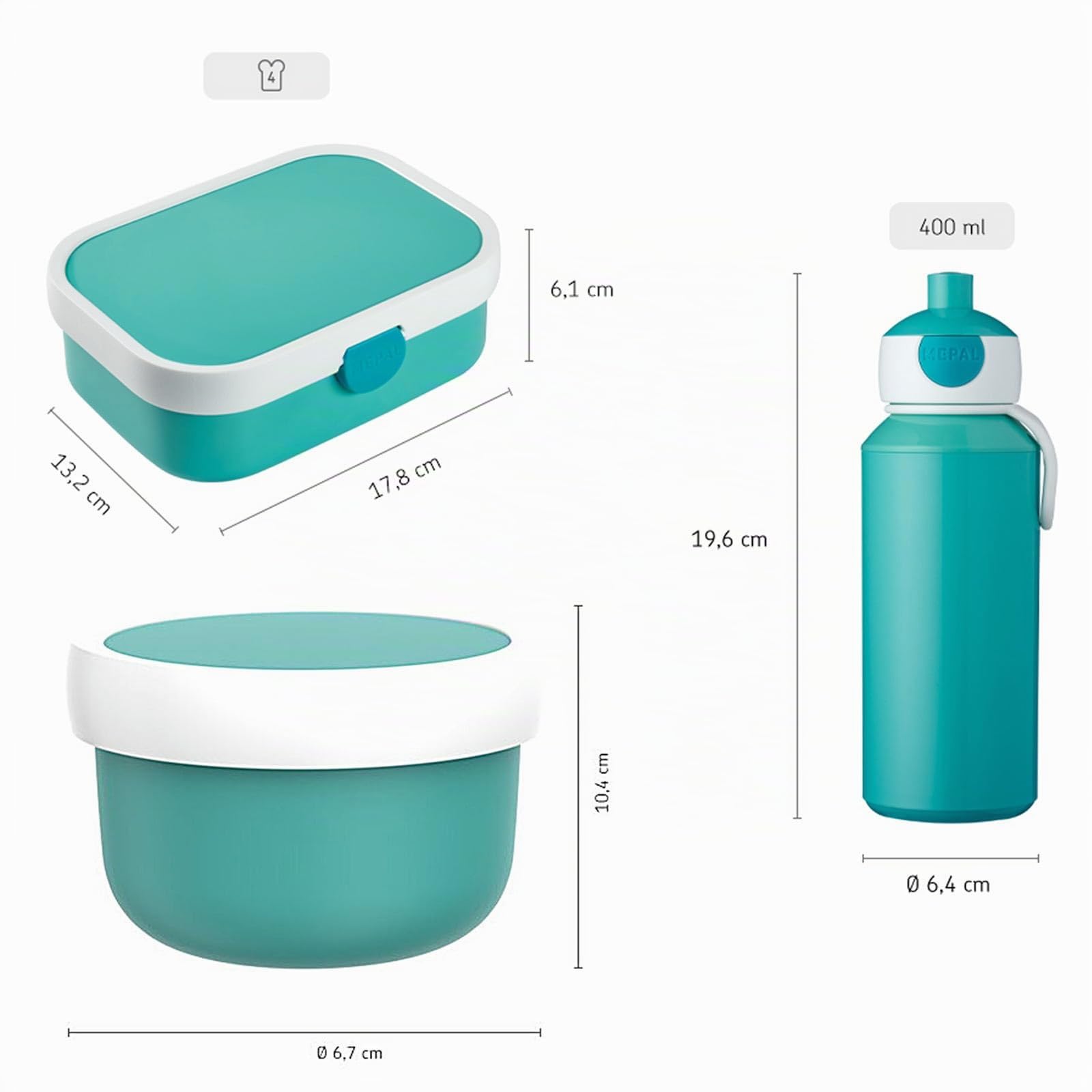 Mepal - Set Déjeuner Campus - Set de Déjeuner Enfants, Bouteille Pop-up, Panier-repas et Boîte à Fruits - pour L'école - Lavable au Lave-Vaisselle - 400 plus 750 plus 300 ml - Paw Patrol Girls