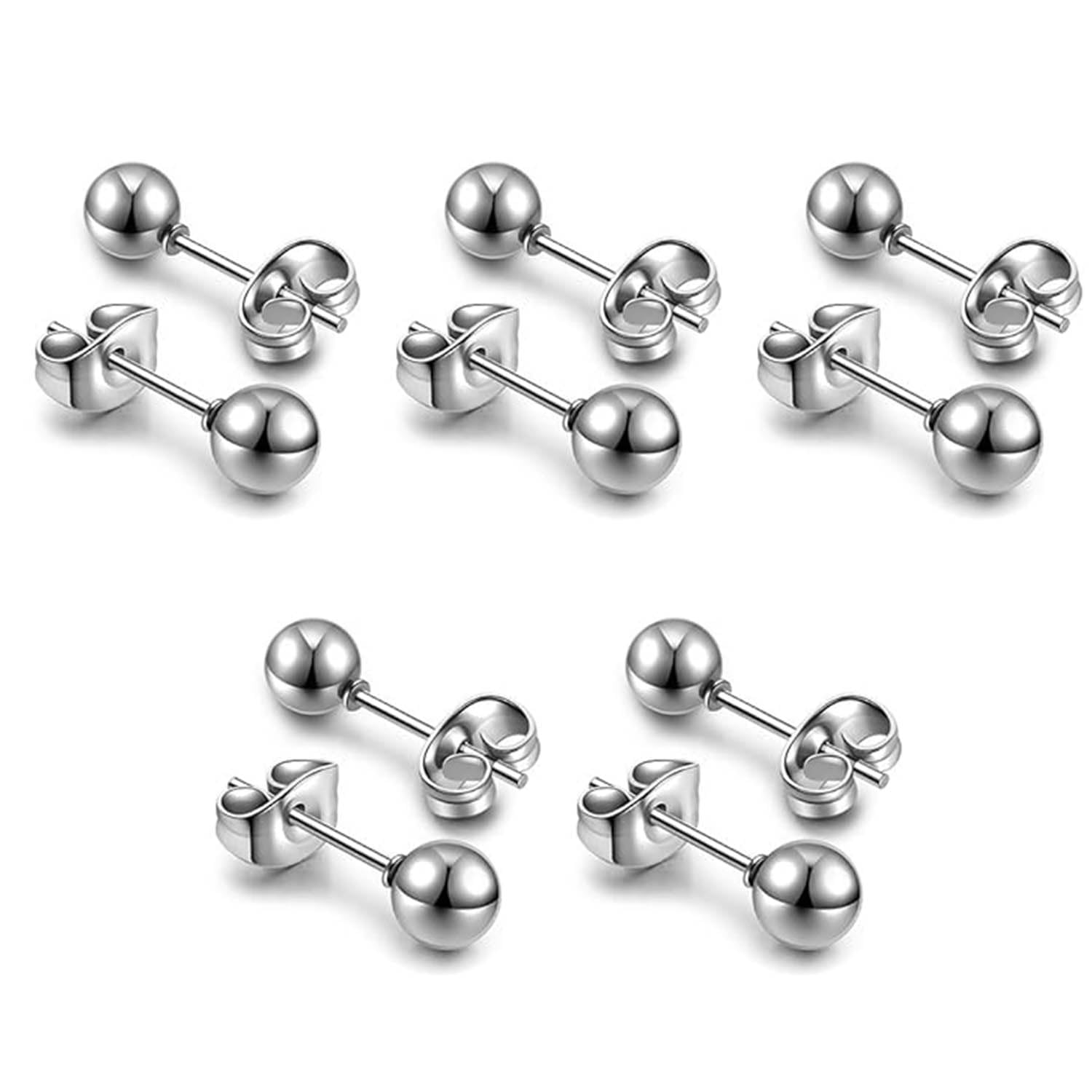 ZEACCT Pack de 10 Pendientes de Bola, Pendientes Redondos Pequeños, de Plata de Ley, Pendientes de Bola para Niña, Pendientes Redondos para Mujer, Pendientes de Bola Hipoalergénicos, Unisex (Plata)