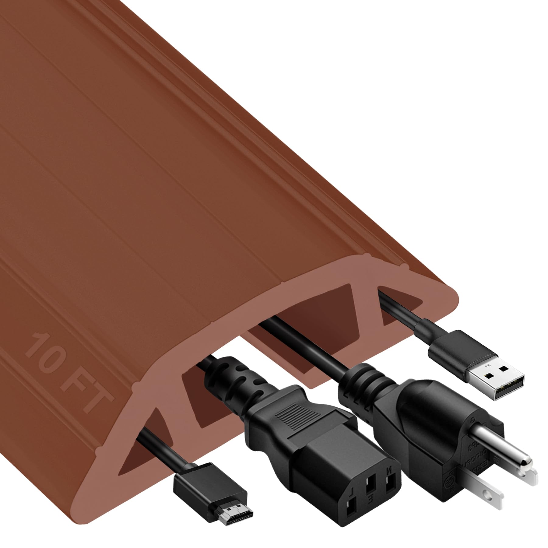 MYFAMIREA 10FT Floor Cord Cover Heavy Duty Cable Cover Protector 3 Channels Extension PVC Floor Wire Cover Outdoor Cord Hider Management Cord Cover for Wire on Floor for Home Office Outdoor, Brown