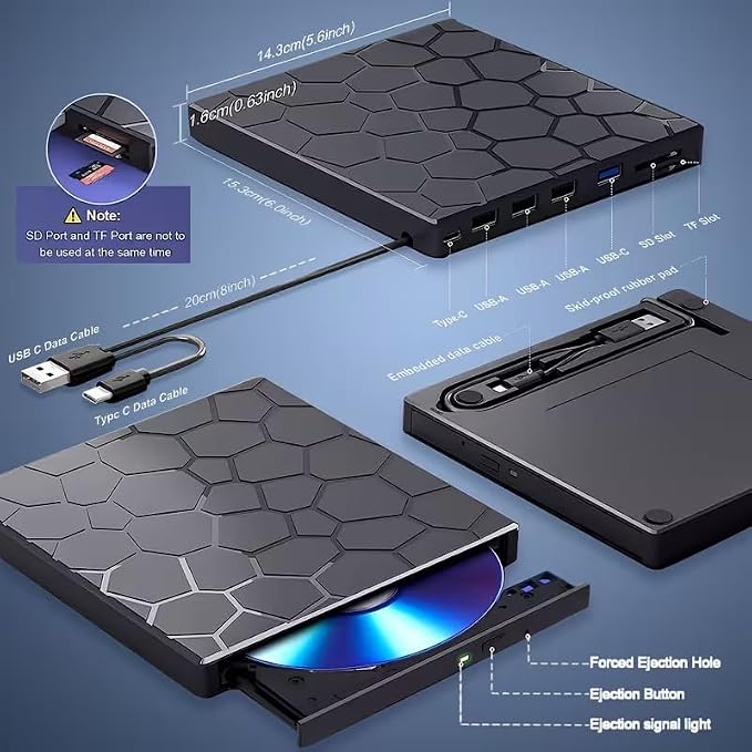 Unidad externa USB C y USB 3.0 para CD/DVD portátil miniatura 5