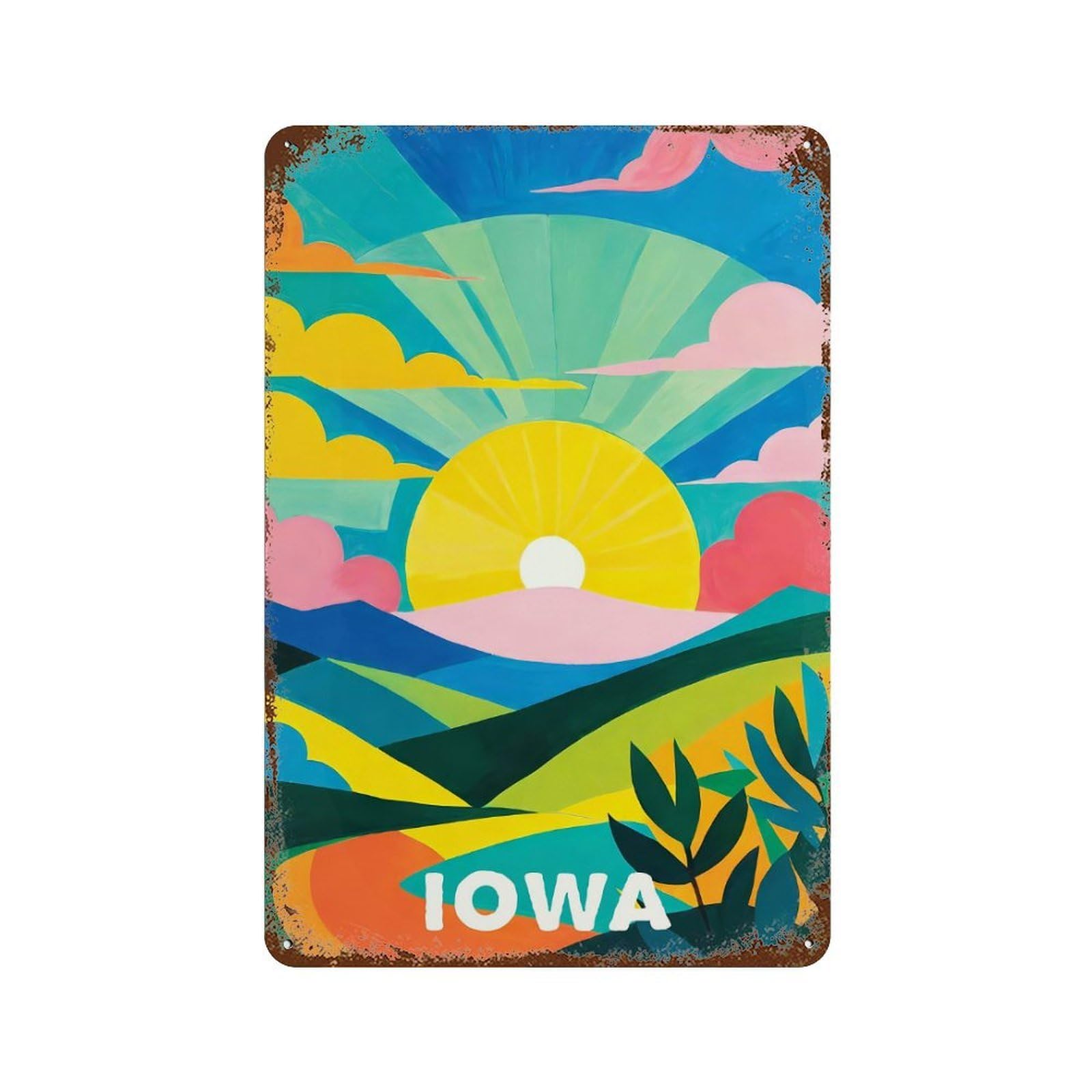 Colorful Iowa Sunset Rusty Metal Tin Sign 11.8"x7.9", Old School Wall Decor for Garage, Pub Or Kitchen