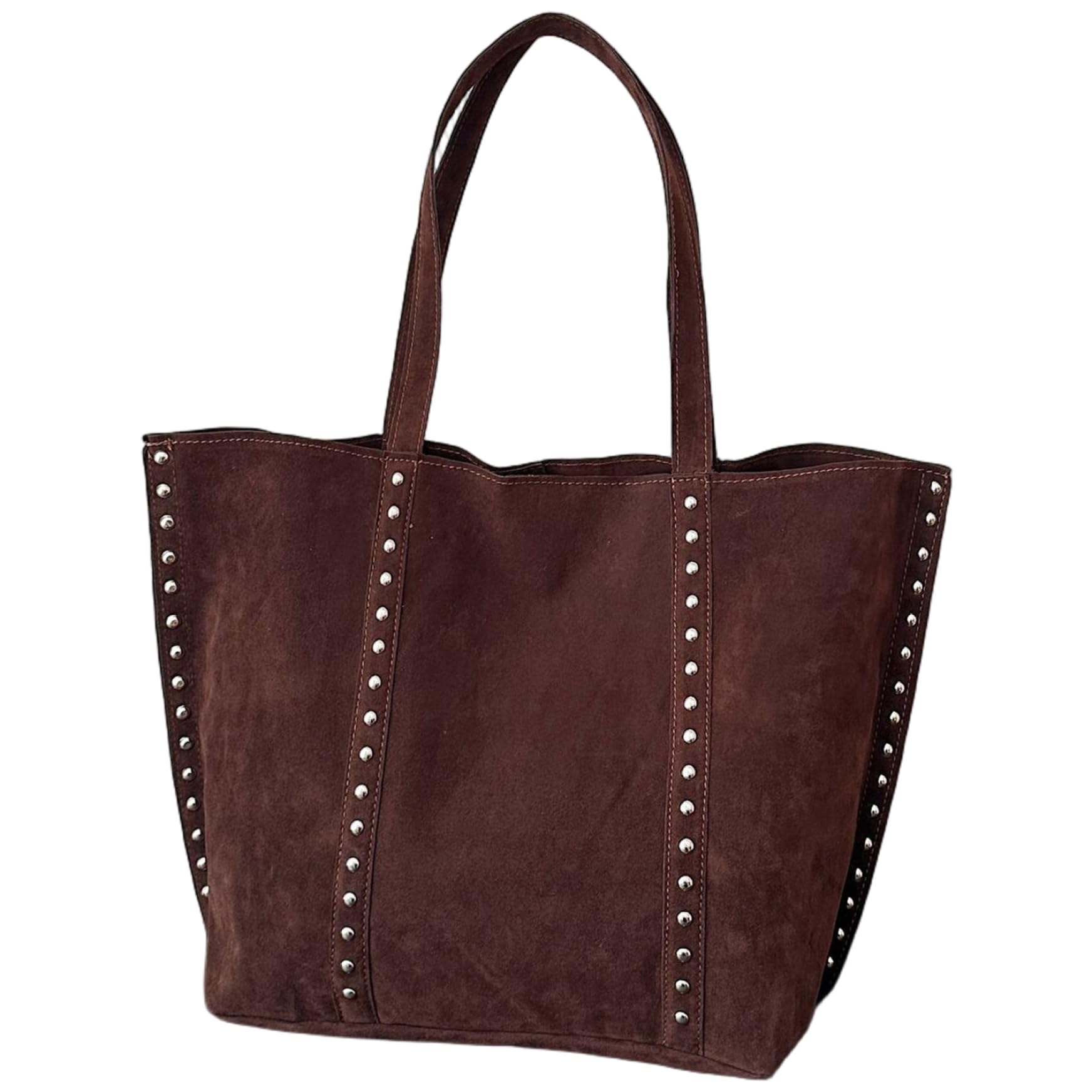 Ameble Women's Coffee Large Suede Tote Bag Stylish Studded Suede Shoulder Bag Shoulder Handbags Large Tote, Studded, Brown S